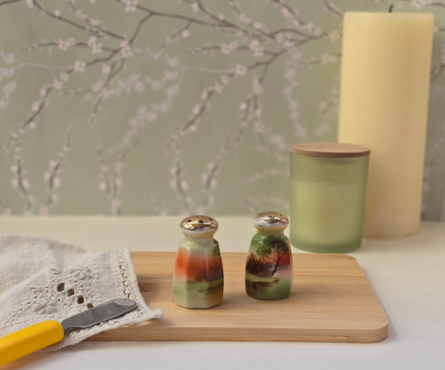 Vintage Japanese Hand-Painted Mini Salt & Pepper Shakers