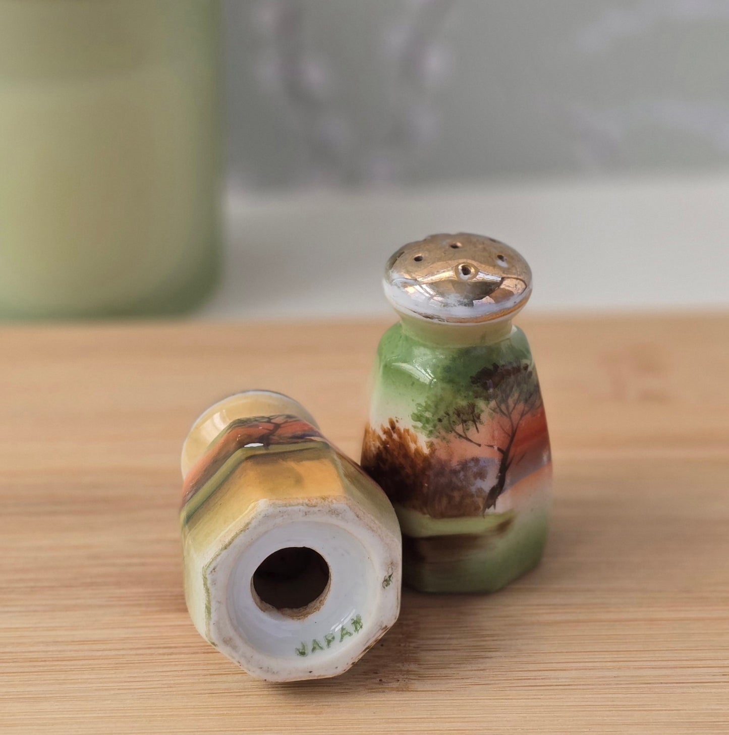 Vintage Japanese Hand-Painted Mini Salt & Pepper Shakers