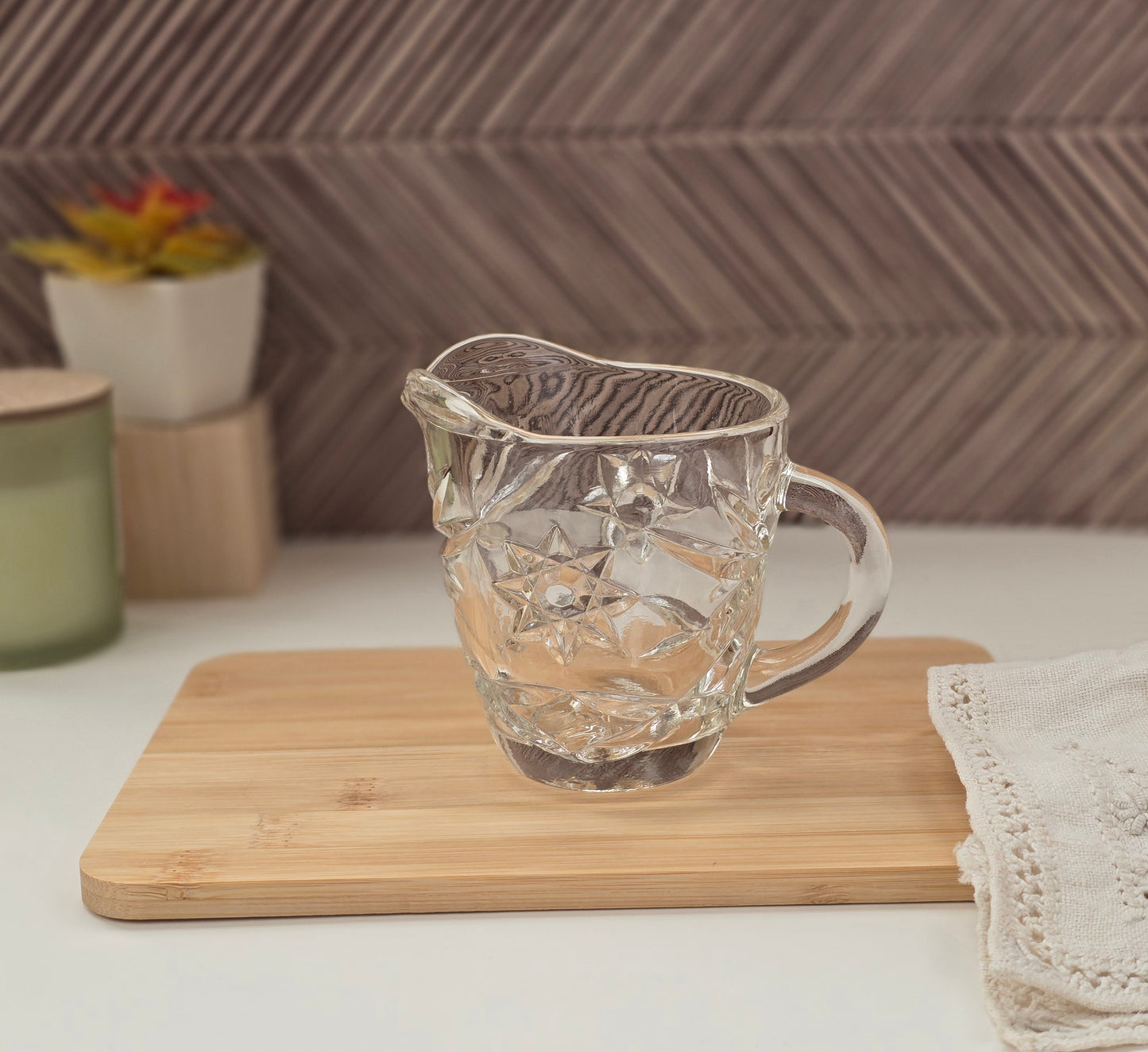 Anchor Hocking Star of David Cut Glass Creamer