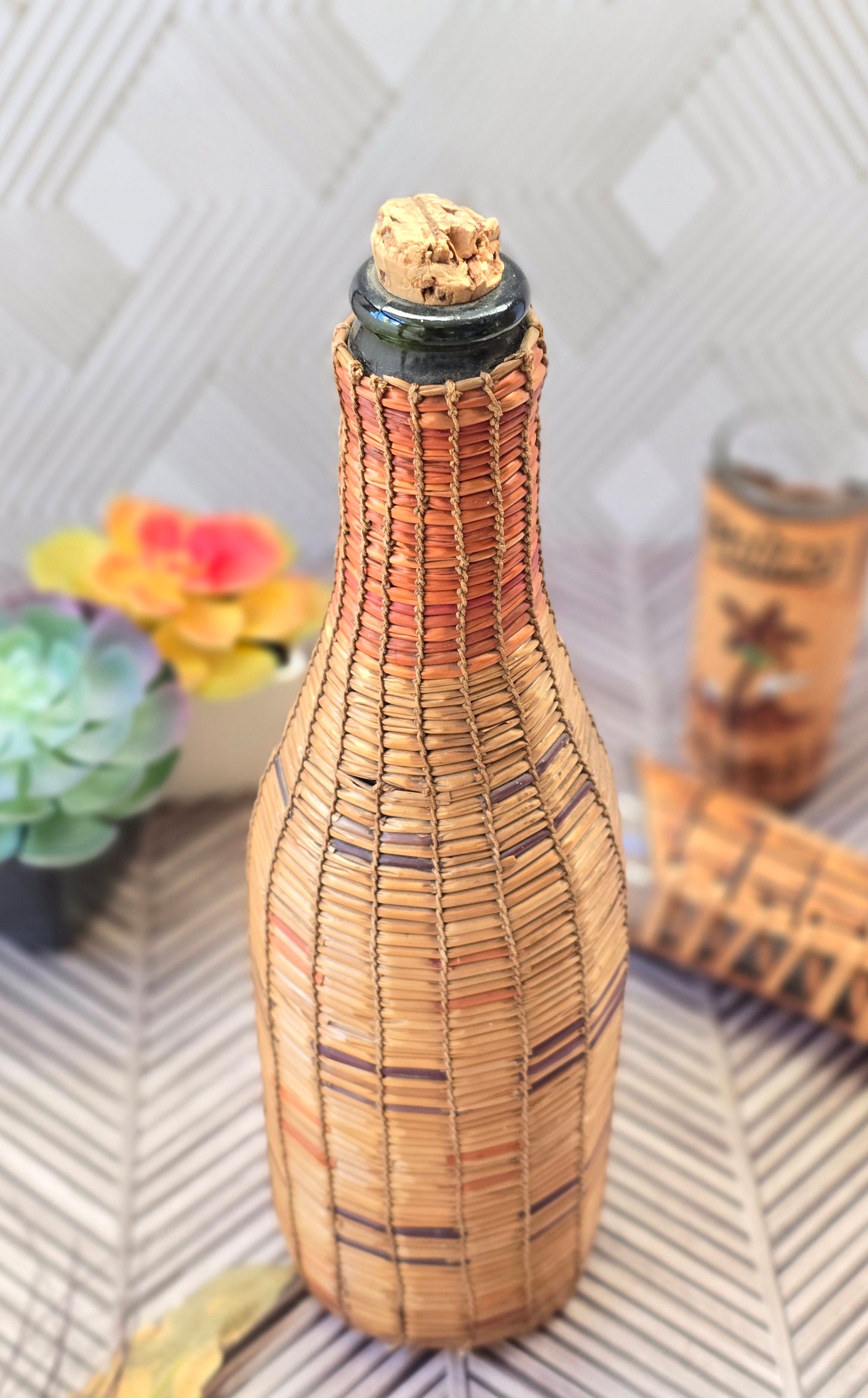 Mid-century Wicker Wrapped Bottle