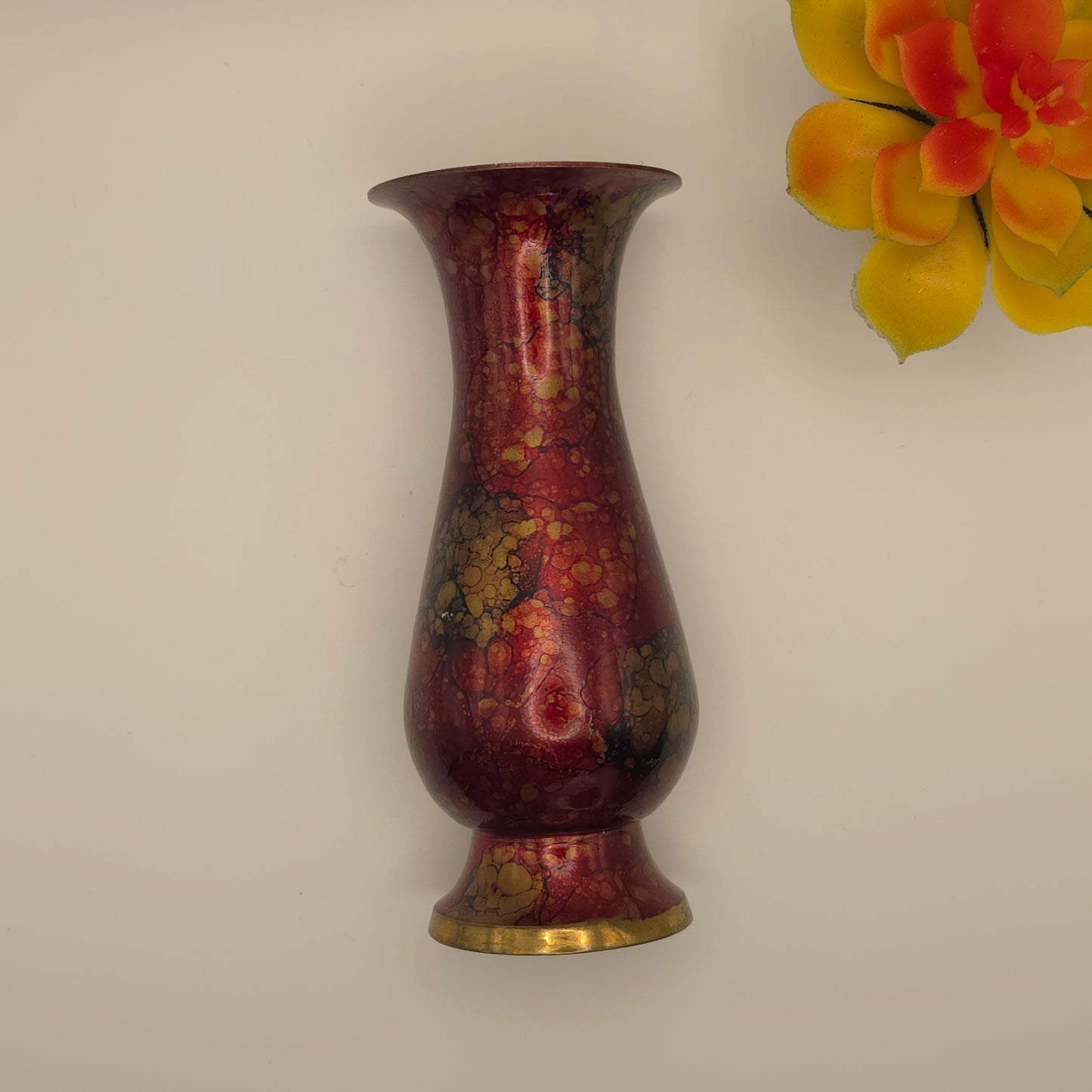 Red Marbled Enamel Brass Bud Vase