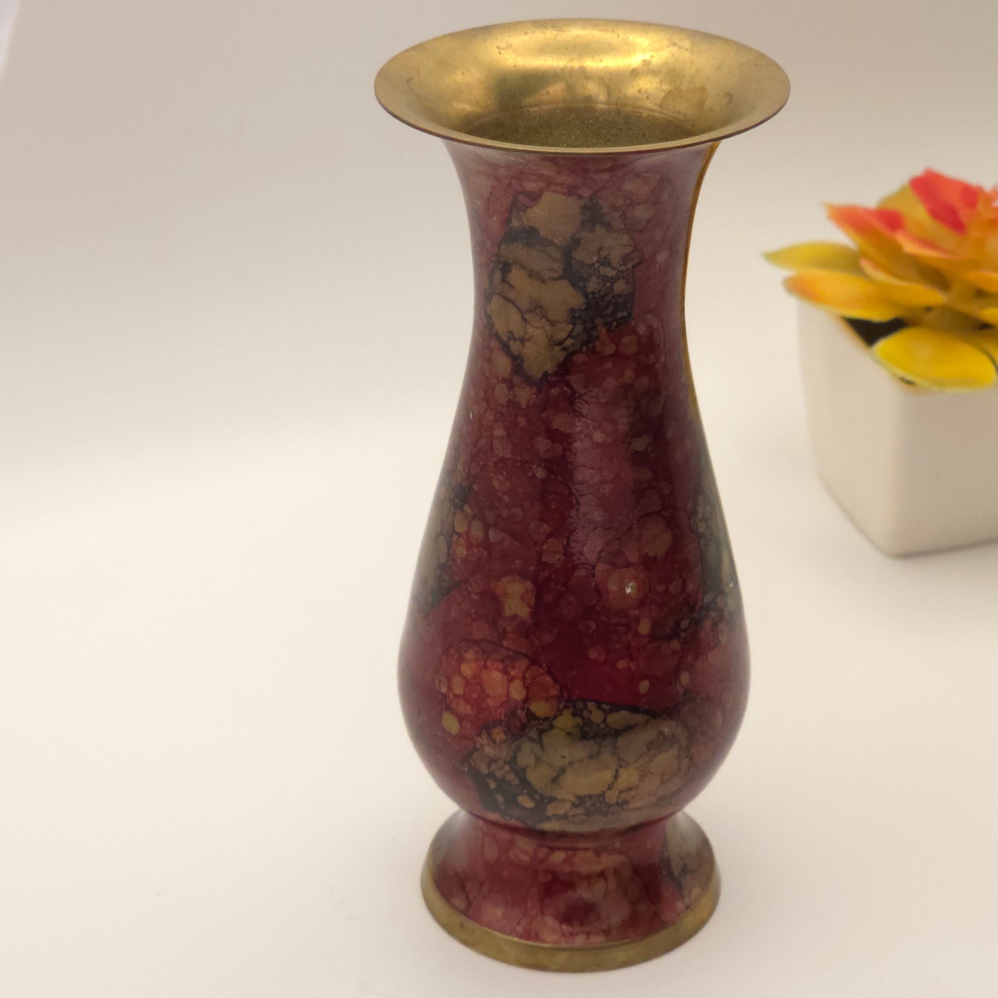 Red Marbled Enamel Brass Bud Vase