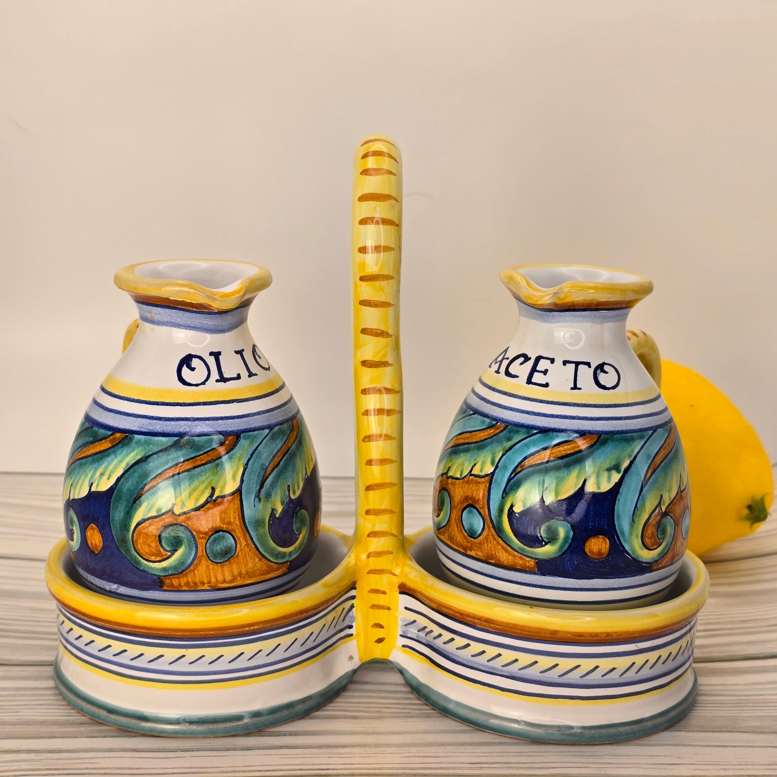 Deruta Italy Hand-Painted Olio & Aceto Cruet Set by Gialletti
