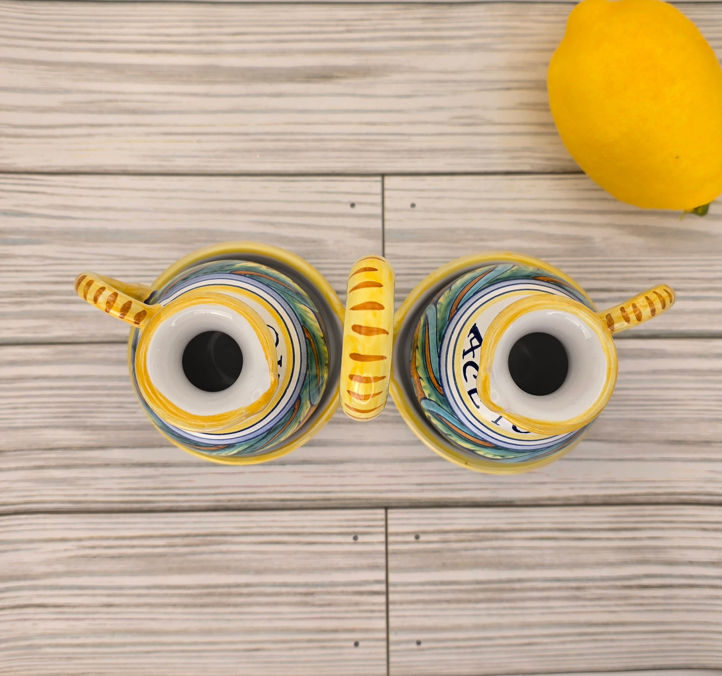 Deruta Italy Hand-Painted Olio & Aceto Cruet Set by Gialletti Pimpinelli