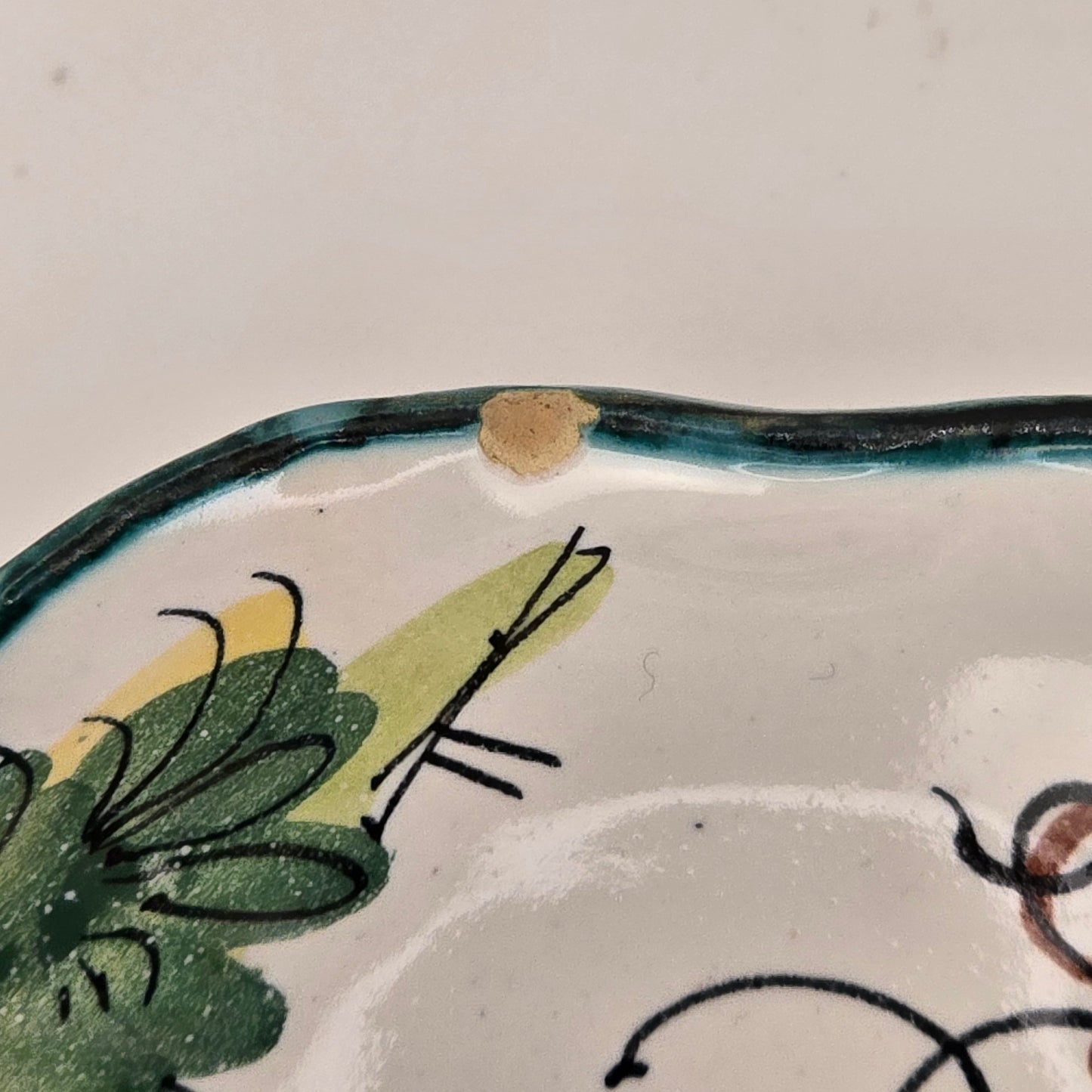 Hand-Painted Italian Ceramic Double Dish with Handle, Rustic Folk Art
