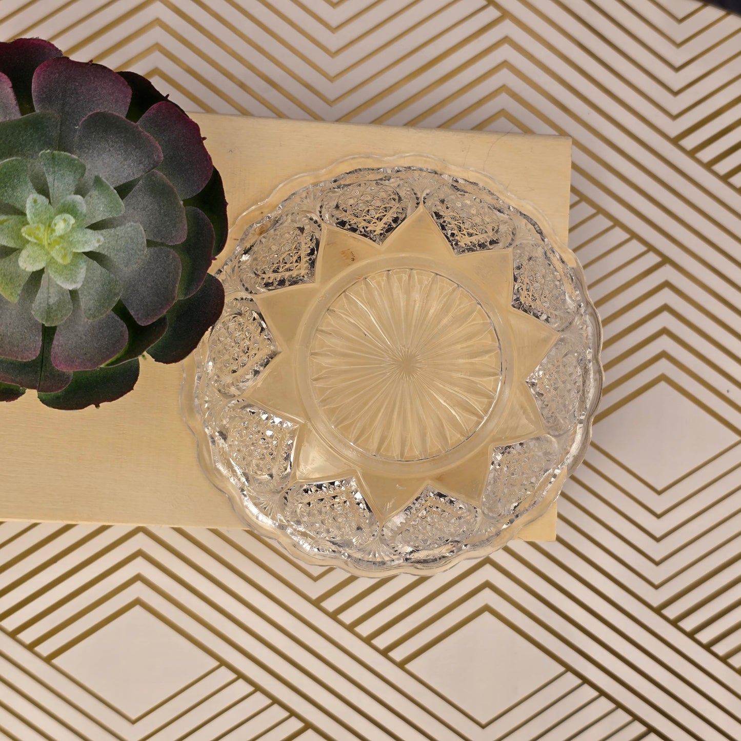 Vintage Cut Glass Serving Bowl, Scalloped Edge Pressed Glass Dish