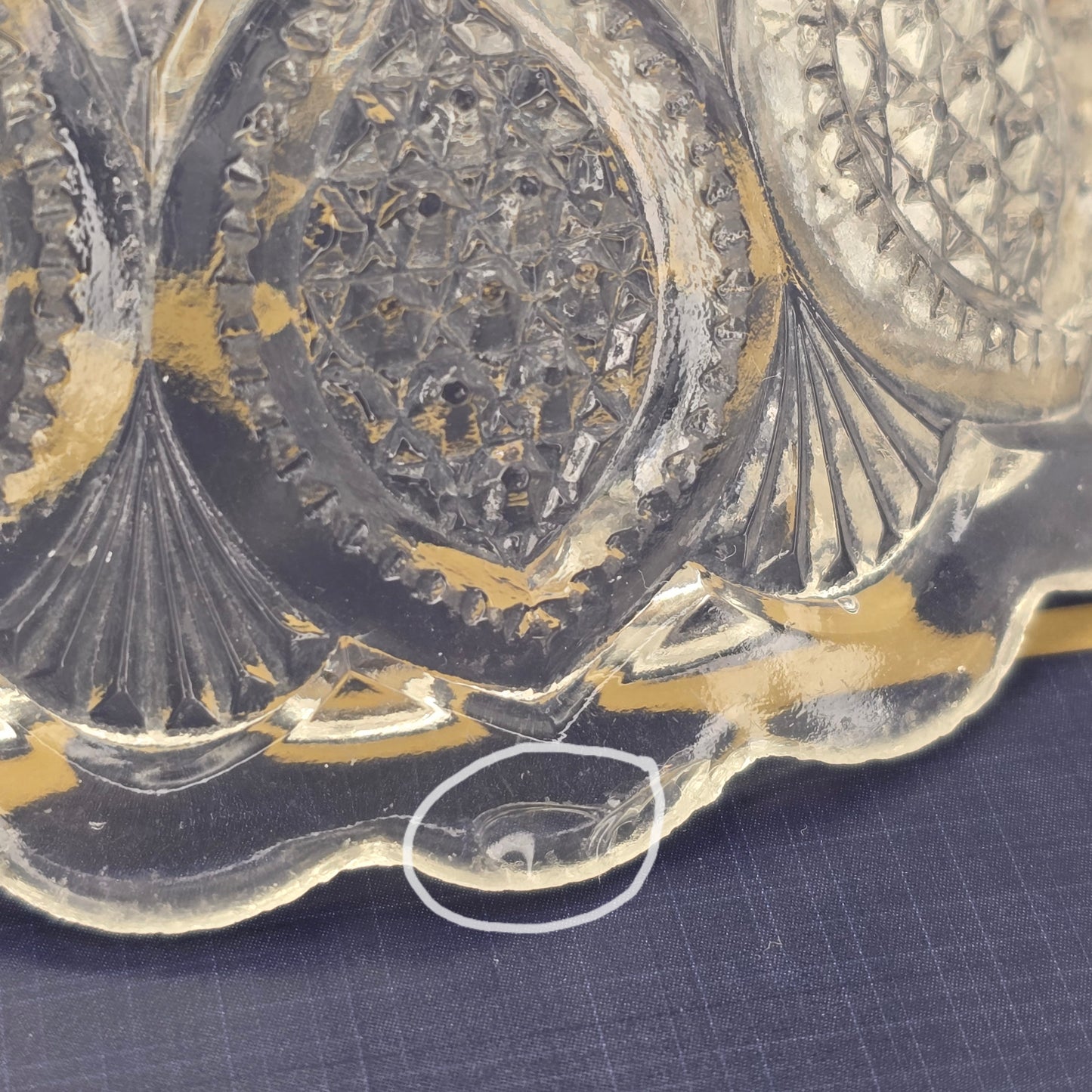 Vintage Cut Glass Serving Bowl, Scalloped Edge Pressed Glass Dish
