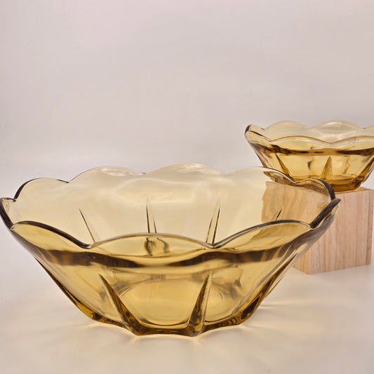 Anchor Hocking "Swedish Modern" Amber Glass Chip and Dip Bowl Set, Honey Gold Glass