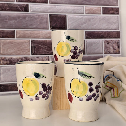 Hand-Painted Ceramic Juice Cups - Set of 3