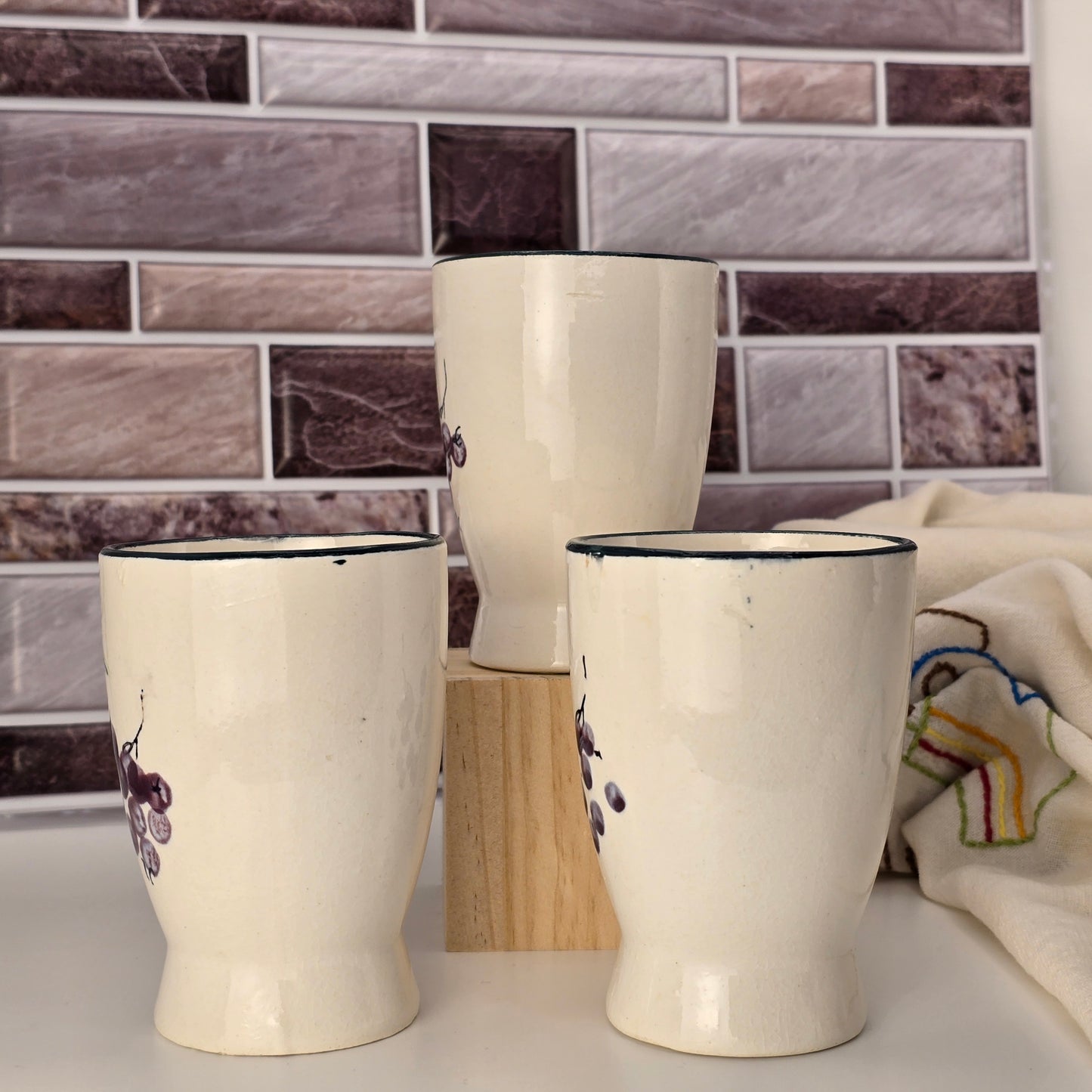 Hand-Painted Ceramic Juice Cups - Set of 3